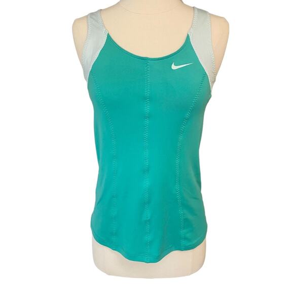 Nike Top | Swoosh Green White Colorblock Perforated Tank Women Size Medium - Picture 1 of 9